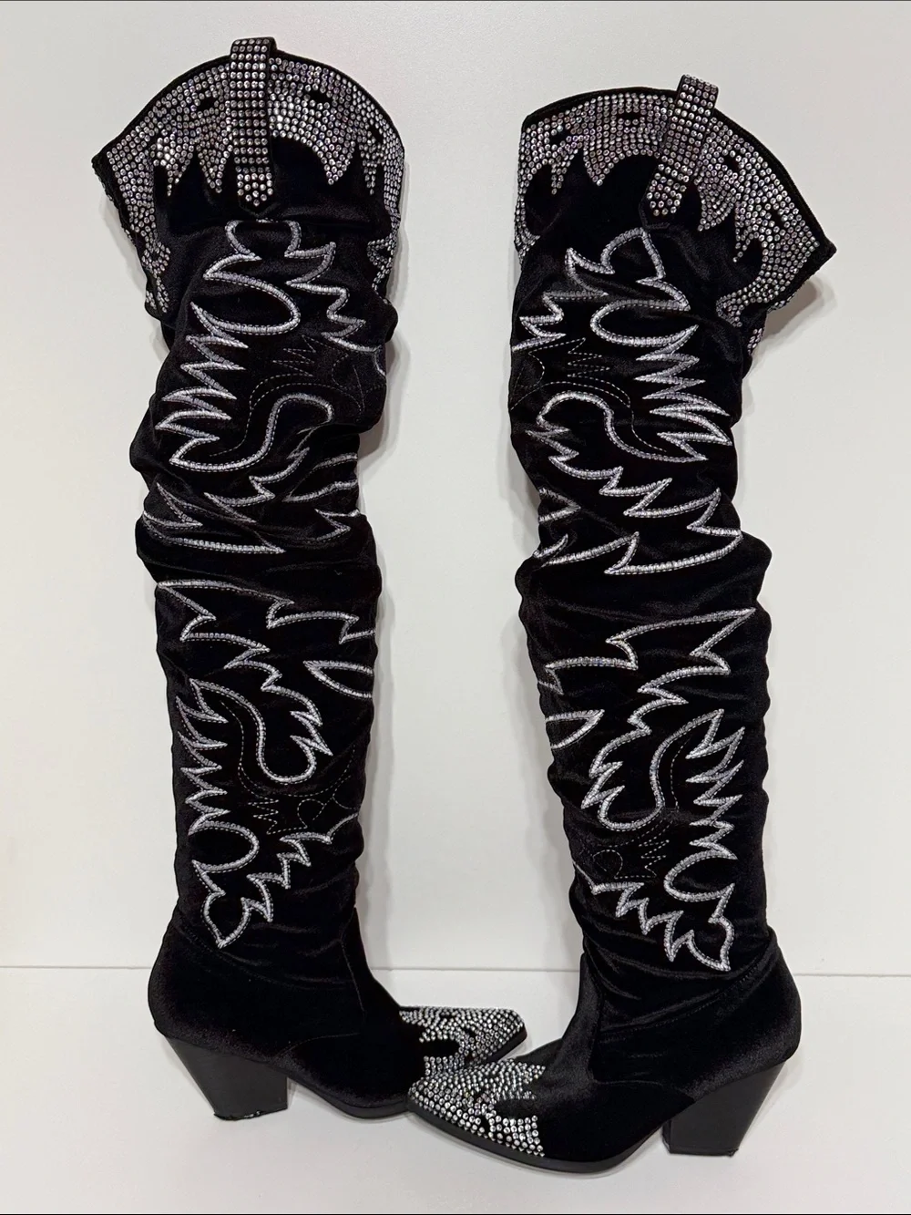 Cape Robbin Lish Velvet Rhinestone Thigh High Slouchy Western Boots